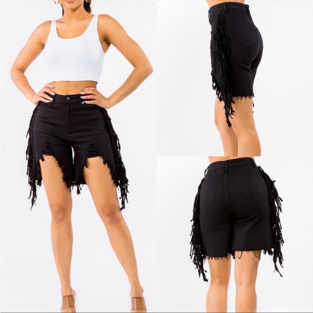 Black fringe shorts